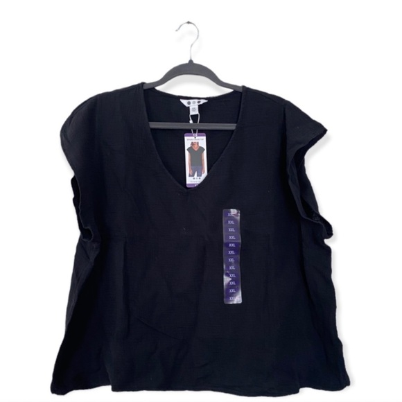 Three Dots Black Cotton Top Double Gauze Cap Sleeves T Shirt Women’s Size XXL - Picture 1 of 7